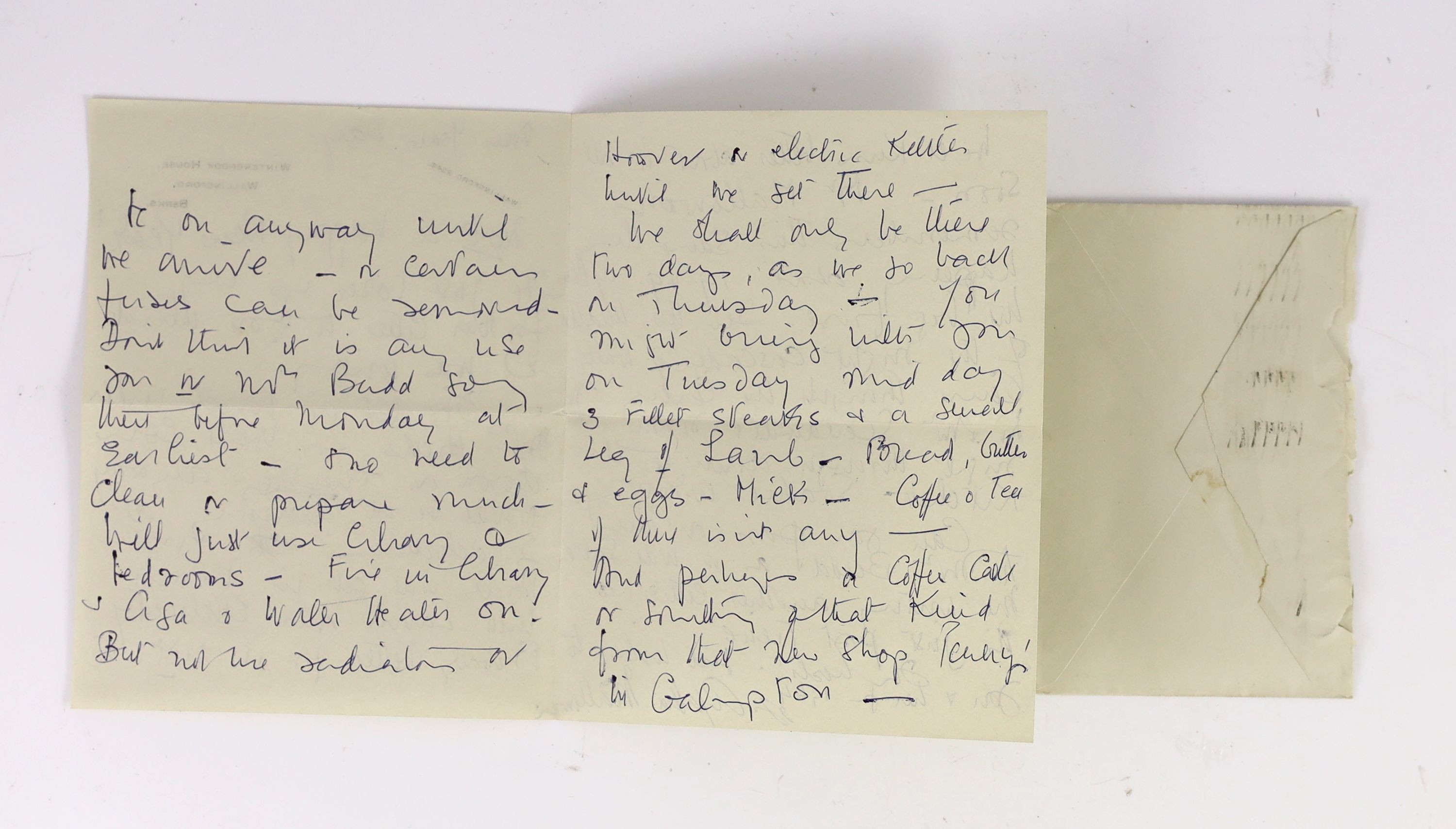 A manuscript letter to Mrs Elliot from Agatha Christie on Winterbrook House notepaper